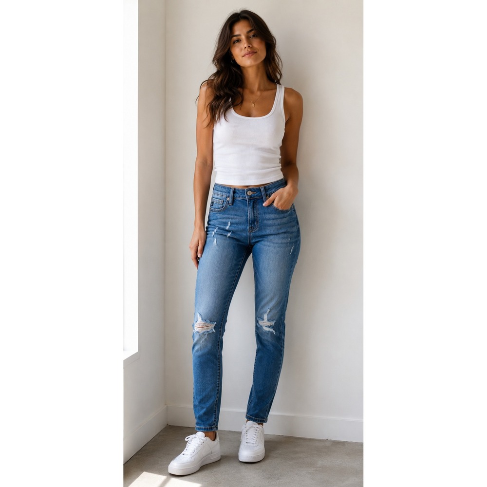 Kancan Medium Wash Distressed Ripped Knee Skinny Jeans Size 3/25 Streetwear boho